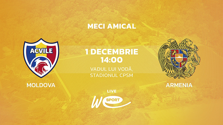 LIVE 14:00. Fotbal feminin. Moldova - Armenia